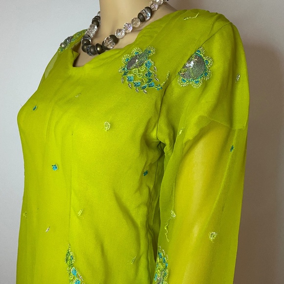 Handmade eastern lime green sheer vintage tunic! - Picture 7 of 13